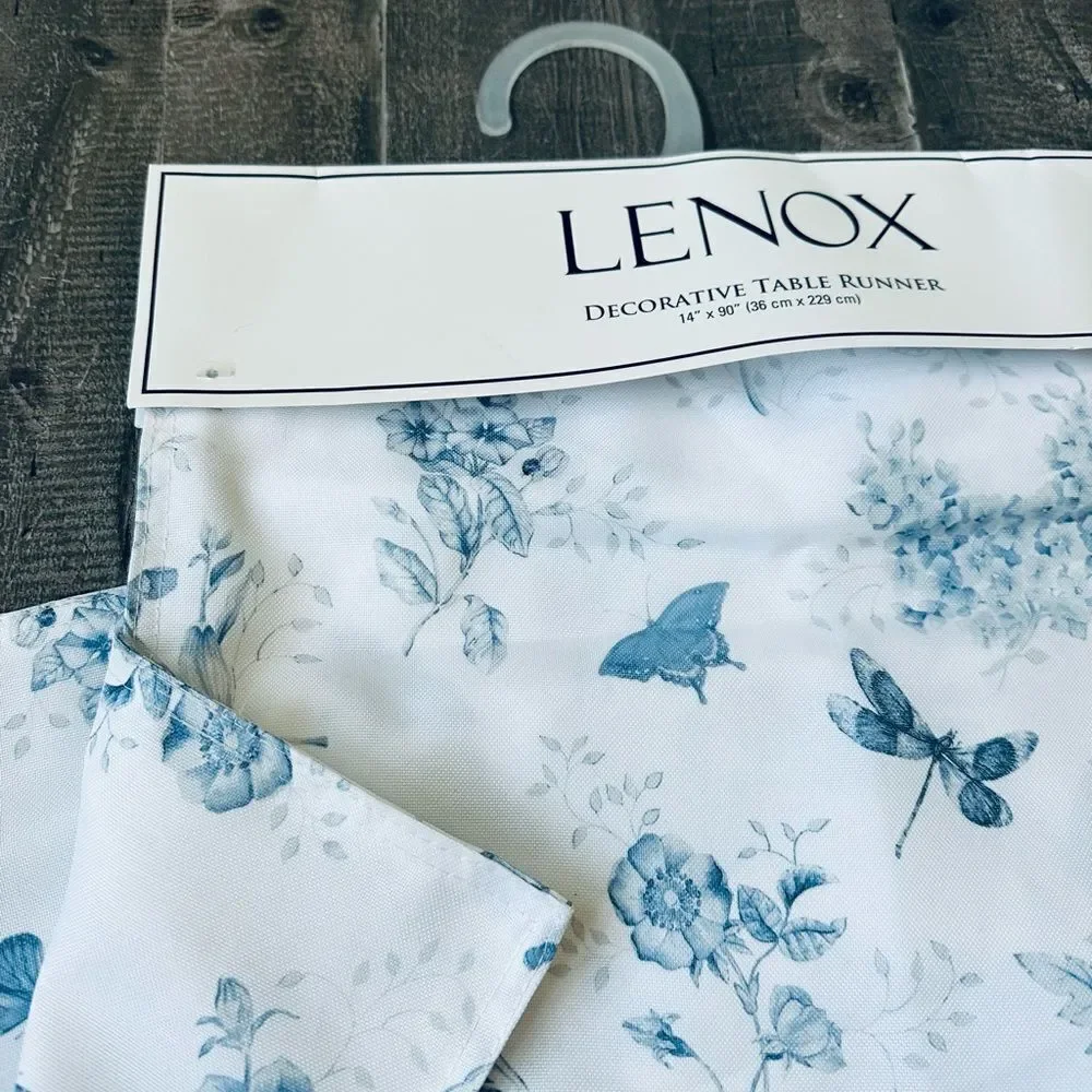 Lenox Butterfly Dragonfly Floral Blue Spring Easter Table Runner